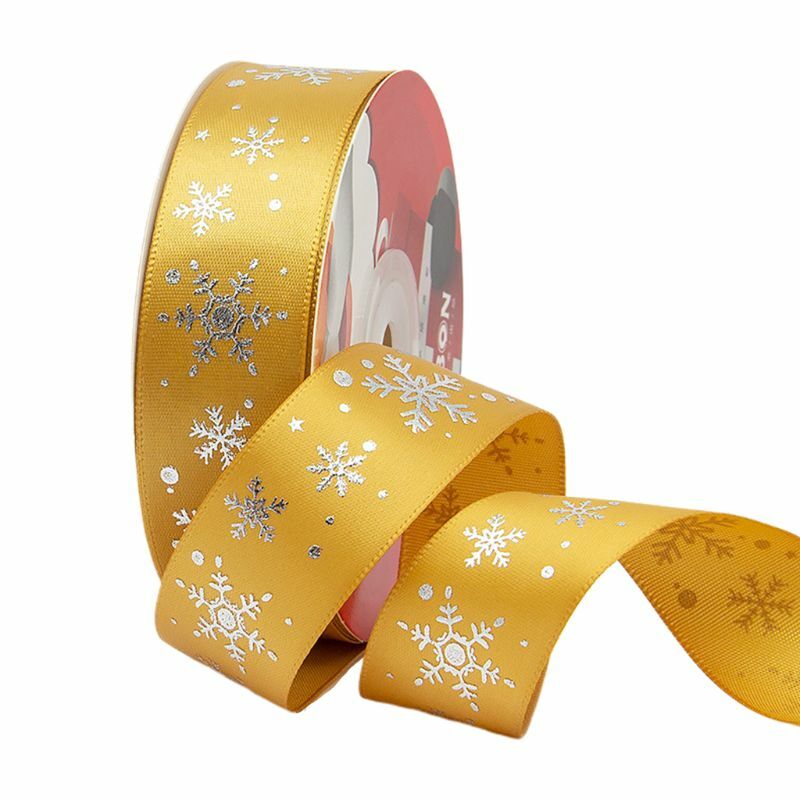 25 Yards Kerst Linten Goudfolie Sneeuwvlok Patronen Veelkleurige Boog DIY Craft voor Party Decor Cadeaupapier