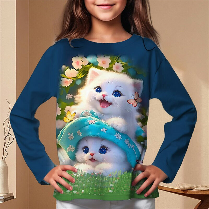 女の子と男の子のための半袖Tシャツ,かわいい猫のプリント服,漫画のデザイン,ユニコーン,夏のファッション