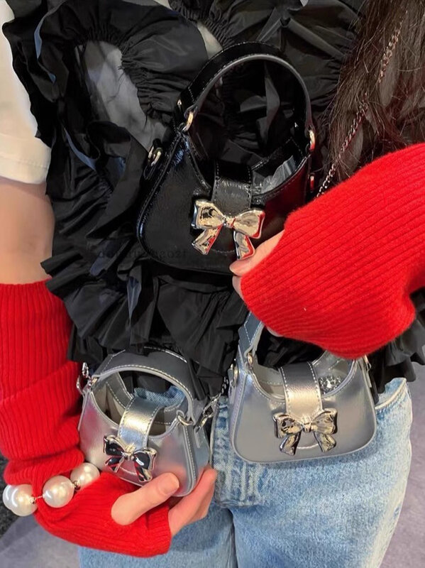 Новинка 2024, модная мини-сумка с бантом для женщин, Корейская текстурная цепочка, сумка через плечо, милая универсальная маленькая квадратная сумка