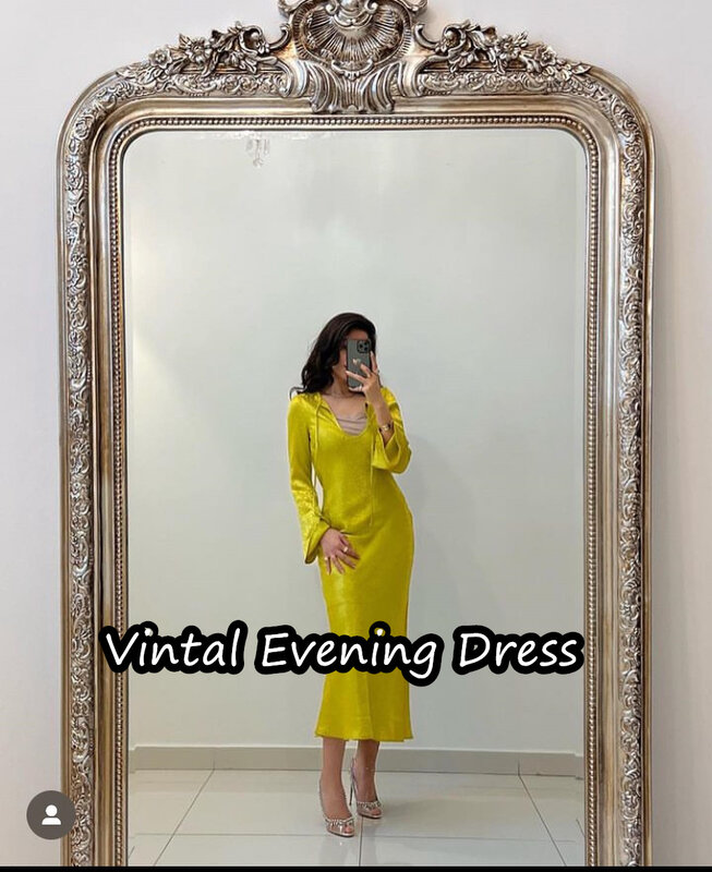 Женское вечернее платье-Русалка Vindal, элегантное атласное платье до щиколотки в стиле Саудовской Аравии, с длинными рукавами и оборками, с V-образным вырезом, для выпускного вечера, 2024