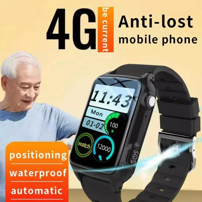 GSM GPS Smartwatch para Idosos, Alarme Detecção de Queda, Chamada SOS, Apto para Casa de Enfermagem e Hospital, Localização WIFI, 4G Sim, GSM