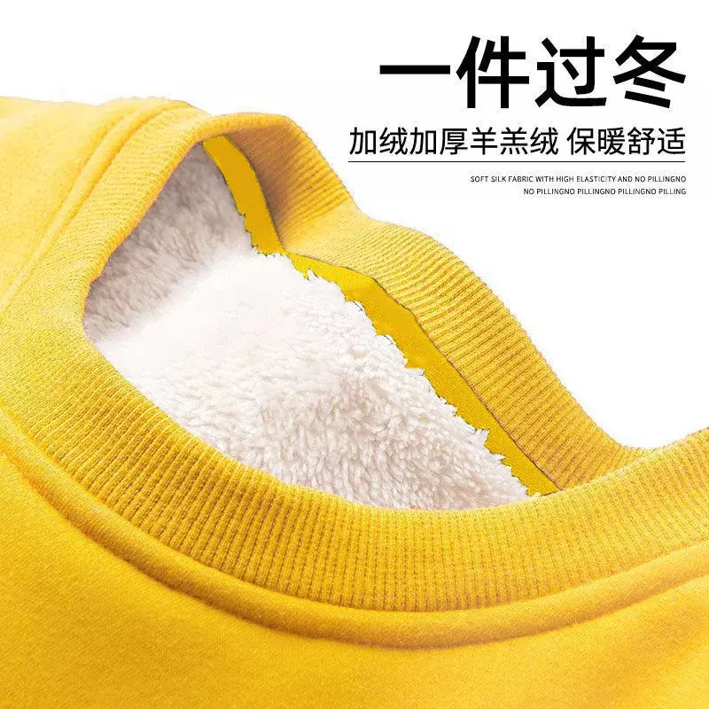 Men Winter Fleece Thickened Sweatshirts Male Retro Casual O-neck Long Sleeve Hoodie Tops 2022 Solid Basic Warm Loose Pullovers