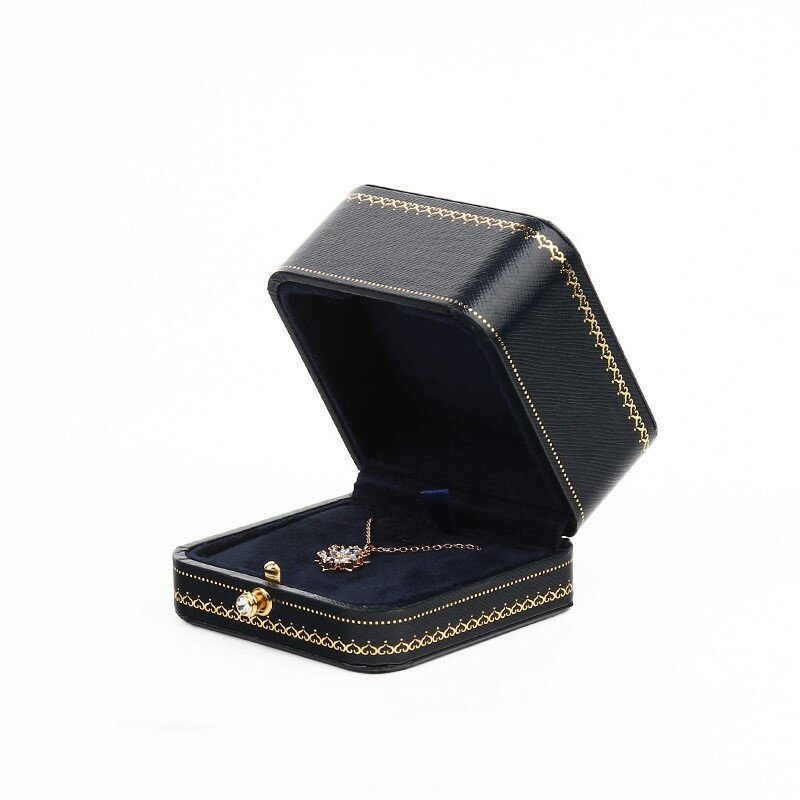 Retro Mini Ring Box Leather Advanced Octagonal Earrings Pendant Necklace Organizer Display Box Proposal Wedding Jewelry Box Gift