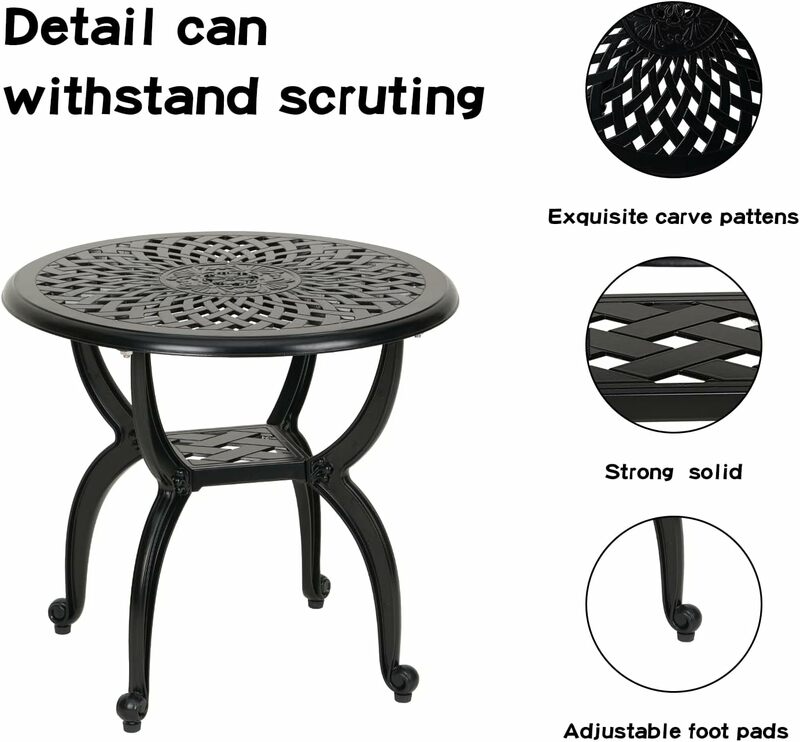 Cast Aluminum Side/End Table, Anti-Rust Coffee Bistro Table for Outdoor, Patio, Indoor, Garden, Porch, Balcony (Round Black)