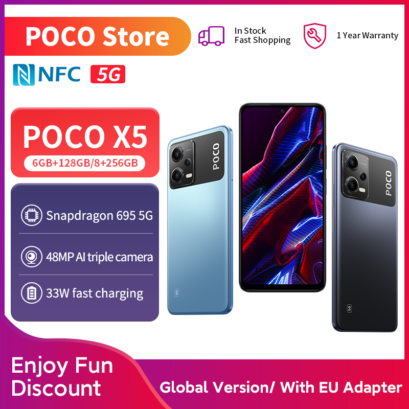 POCO X5 5G 스마트폰, AMOLED 도트 디스플레이, 스냅드래곤 695, 옥타 코어, NFC, 33W, 5000mAh 배터리, 128GB, 256GB, 6.67 인치, 120Hz