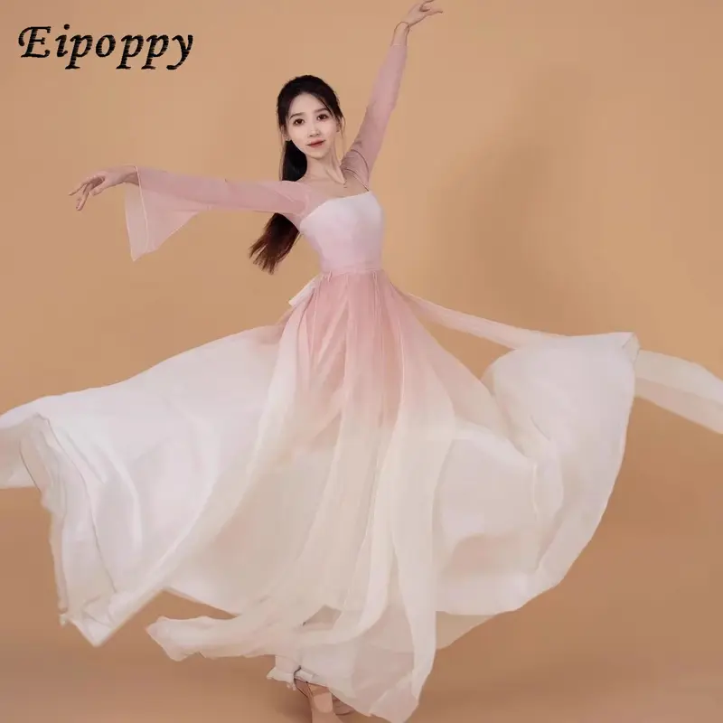 Dance Costume Female Adult Large Swing Skirt Elegant Long Skirt Hanfu Chinese Classic Dance Gauze Skirt Fan Dance Costume
