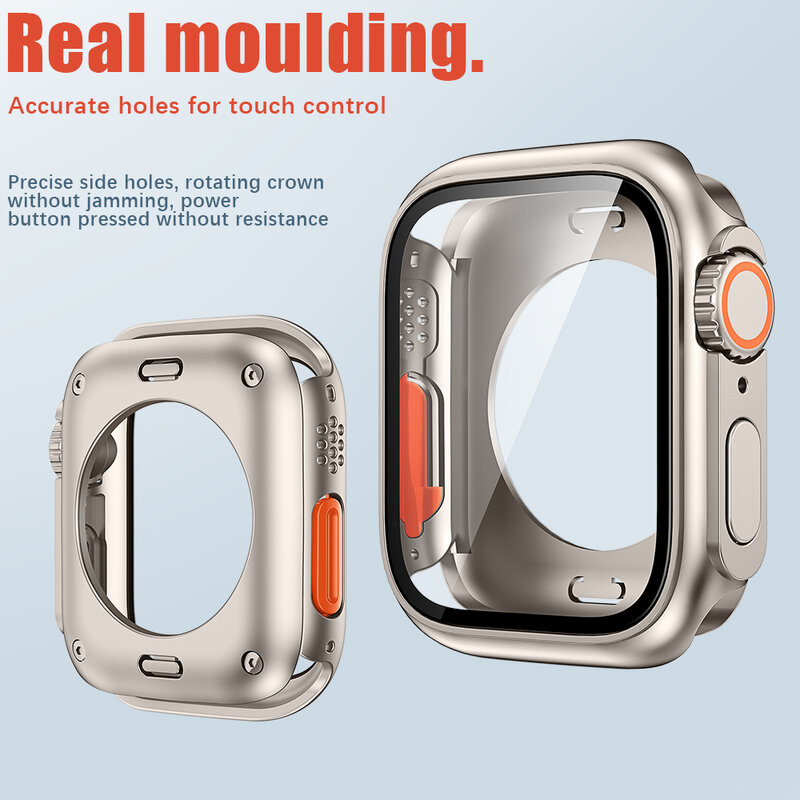 Cover for Apple Watch 9 8 7 45/41mm Case Screen Protector PC Tempered Glass IWatch Series 5 6 Se 44mm 40mm Change To Ultra2 49mm