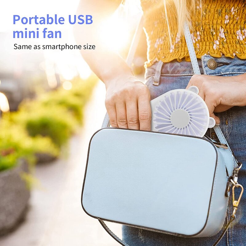 미니 USB 선풍기, 휴대용 USB 포켓 선풍기, 거치대 충전식, 3 단 속도 조절 가능, 어린이용 디자인