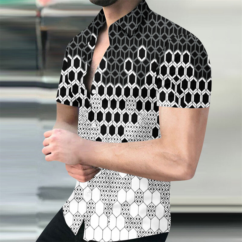 2023 New Fashion Summer Short -sleeved Shirt Men in Hawaii Vacation and Casual Digital Printing Shirt
