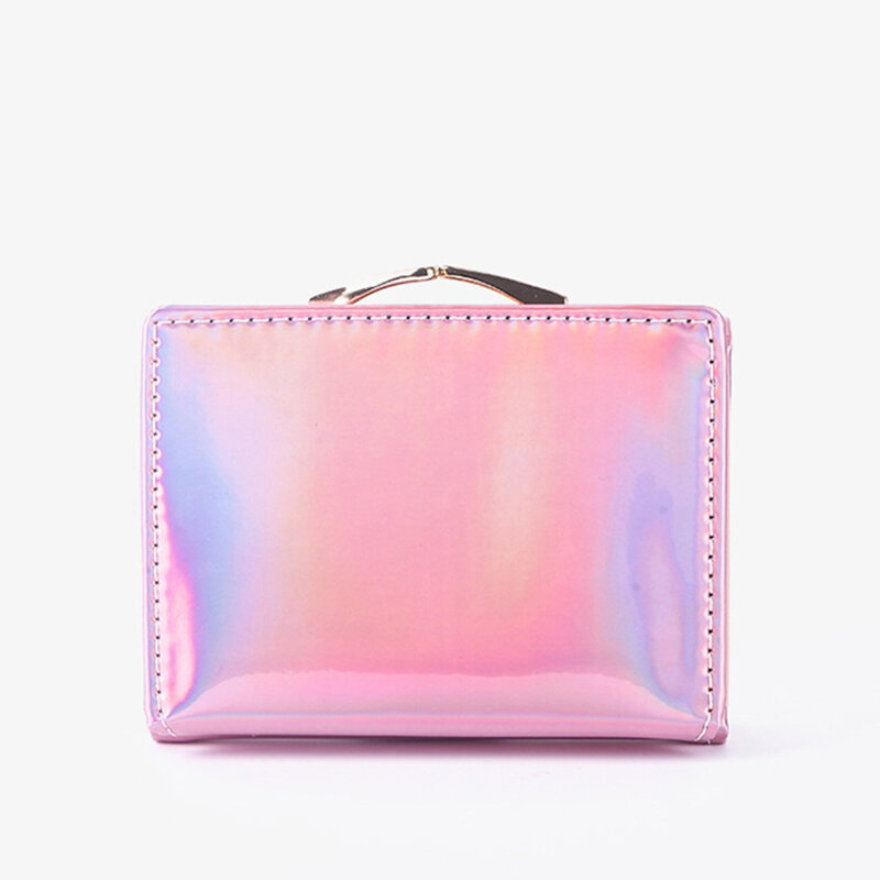 กระเป๋าเงินใบสั้นสำหรับผู้หญิงหนัง2023ใหม่สีรุ้งกระเป๋าสตางค์ผู้หญิงหนัง PU กระเป๋าเลเซอร์กระเป๋าเงินผู้หญิง