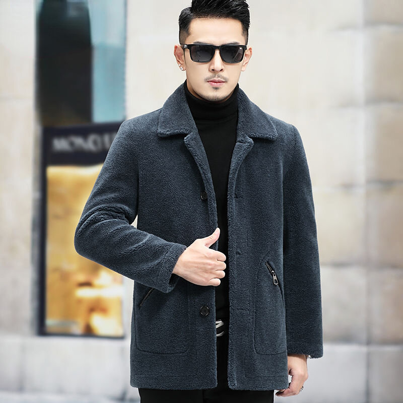 2022 męska jesień zima moda dwustronna kurtki męskie oryginalne futro jagnięce pluszowe płaszcze mężczyźni strzyżenie owiec płaszcze N22