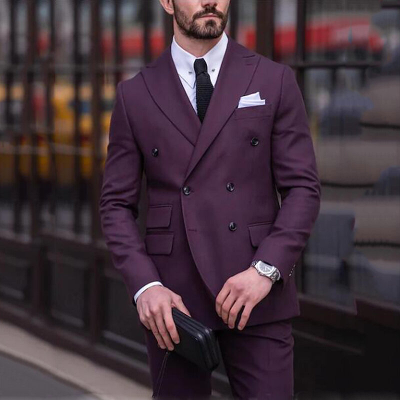 Purple Men Suits Formal Groom Tuxedos Slim Fit Groomsmen Wedding Prom Party Blazer 3 Pieces Terno Masculino Jacket+Pant+Vest