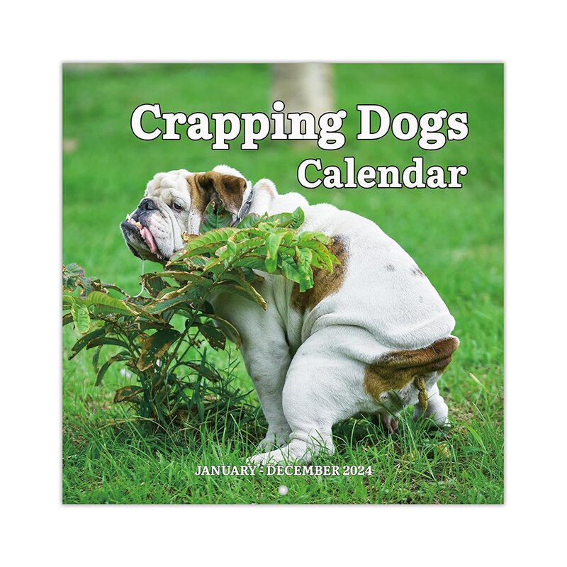 2024 kalender dinding 12 bulanan puoping anjing kalender anjing lucu hadiah Gag, gajah putih sempurna hadiah Natal