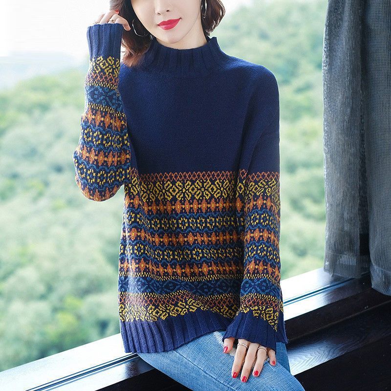 Женский пуловер с круглым вырезом и длинным рукавом, Осень-зима