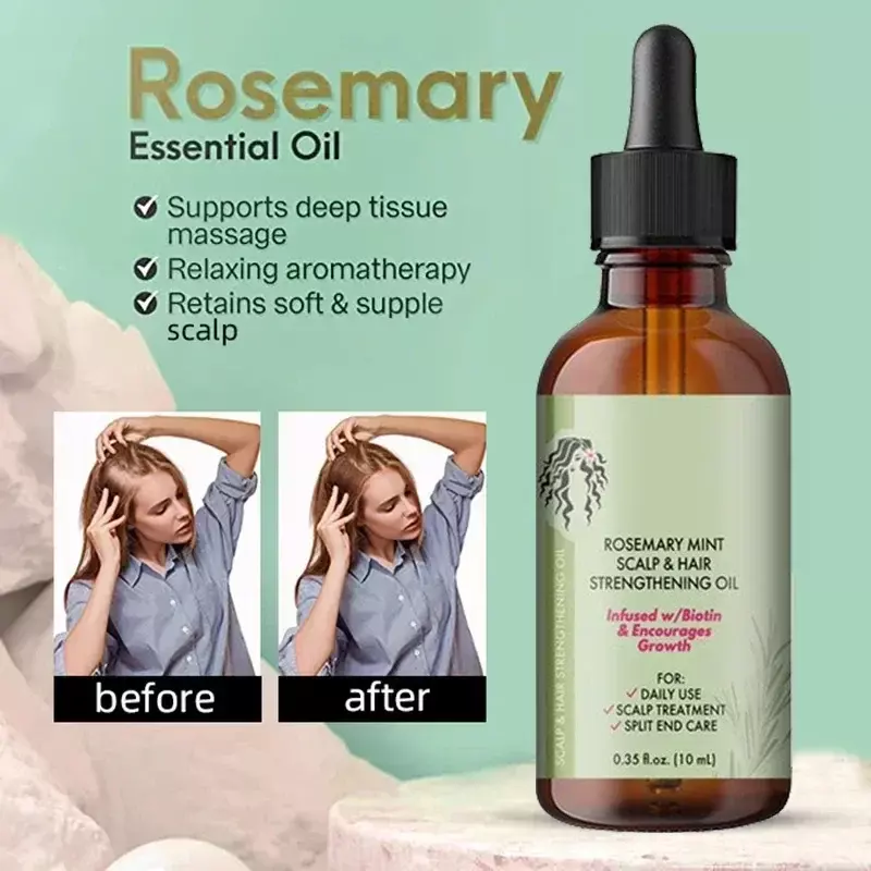 Aceite esencial para el crecimiento del cabello, aceite de menta de Romero Natural puro, tratamiento nutritivo para puntas abiertas, Mielle seco