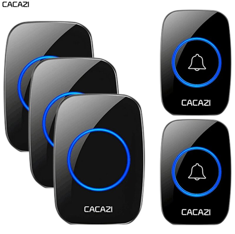 CACAZI-timbre inalámbrico resistente al agua, dispositivo con rango de 300m, enchufe de EE. UU., UE y Reino Unido, timbre de puerta inteligente para el hogar, 1, 2, 3 receptores