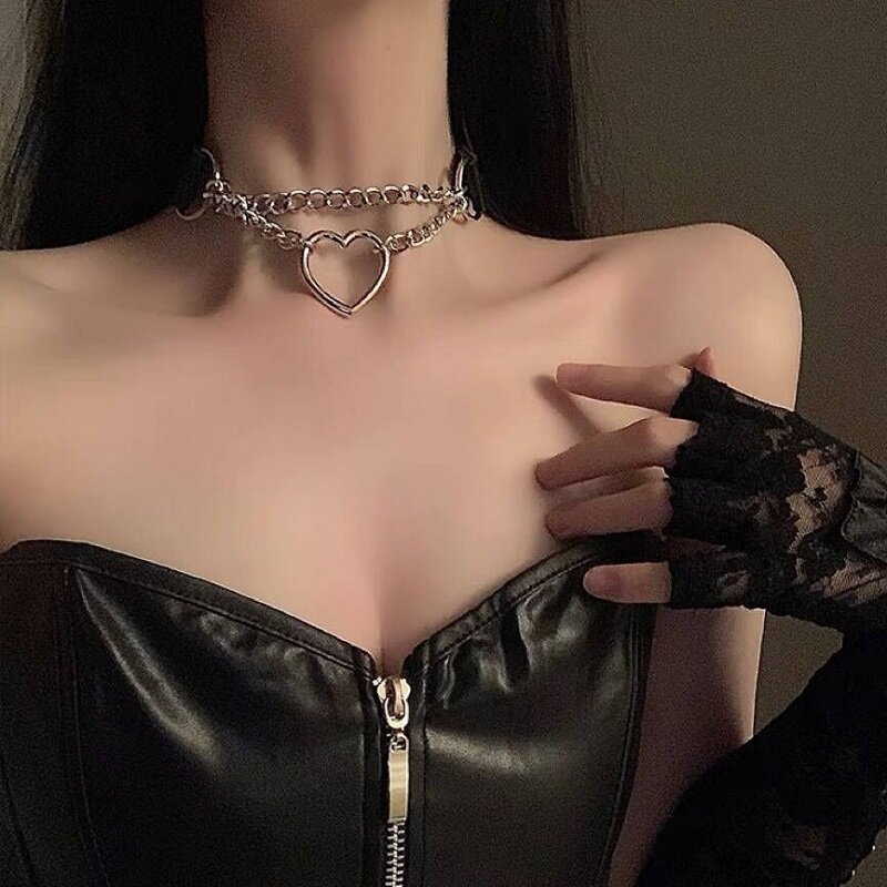 Kalung seksi kerah kulit Bdsm Cosplay Slave kalung hati dan Set tali untuk wanita Bondage Gothic Choker Bell aksesoris