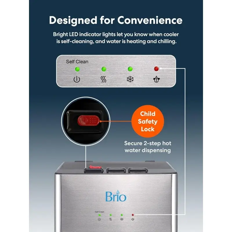 Brio Self Cleaning Bottleless Water Cooler Dispenser, UL Approved, Stainless Steel, Point of Use Drinking Water, Hot, Col