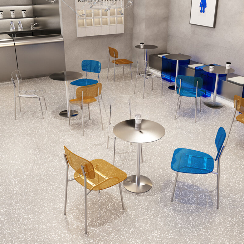 Mesa de viento Industrial para cafetería, bar de postres y aperitivos, mesa redonda pequeña, mesas y sillas modernas simples de acero inoxidable