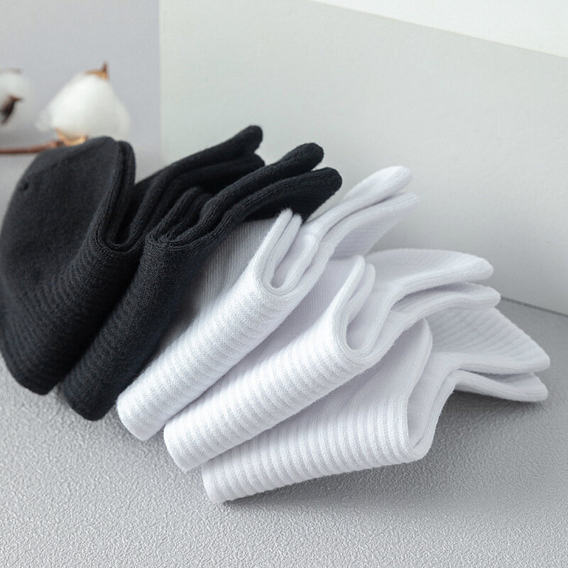 5 paia/lotto 100% cotone calzini da uomo primavera autunno nero bianco assorbimento calzini da barca da donna calzini sportivi traspiranti Anti-odore