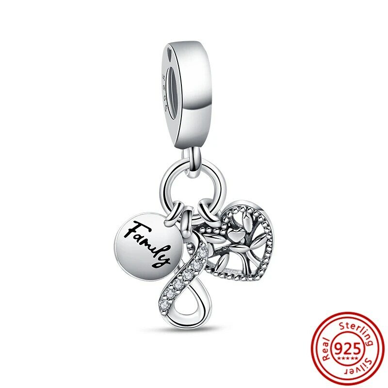 Authentic 925 Sterling Silver Charm Beads, espumante claro zircão, simples pingente, se encaixa pulseira Pandora original, jóias finas, DIY
