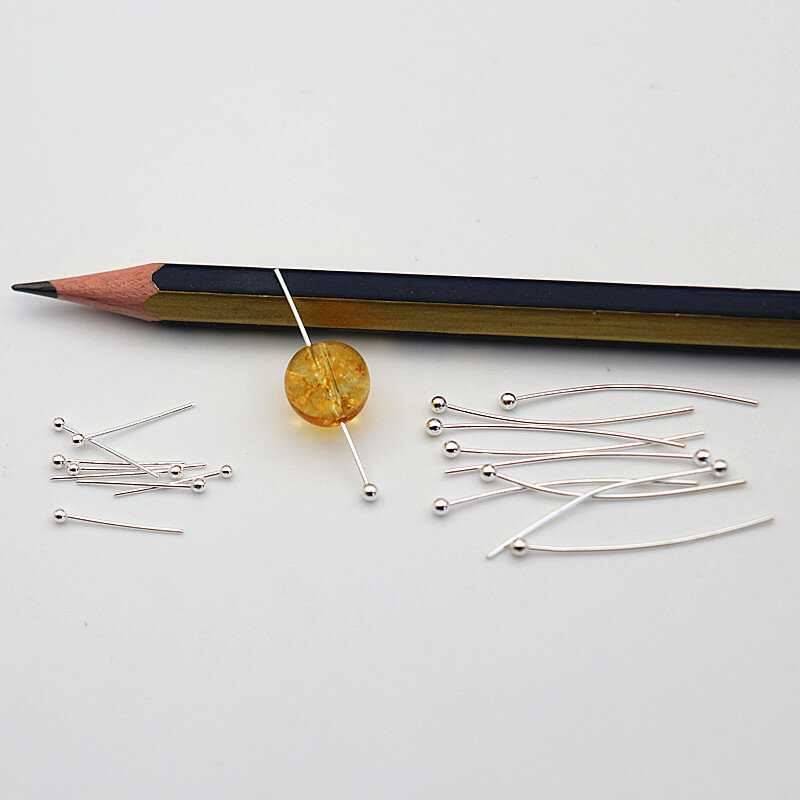 1 Buah Pin Kepala Perak Murni 925 Solid dengan Komponen DIY Neddles Bola untuk Membuat Aksesori Perhiasan Anting-Anting Menjuntai
