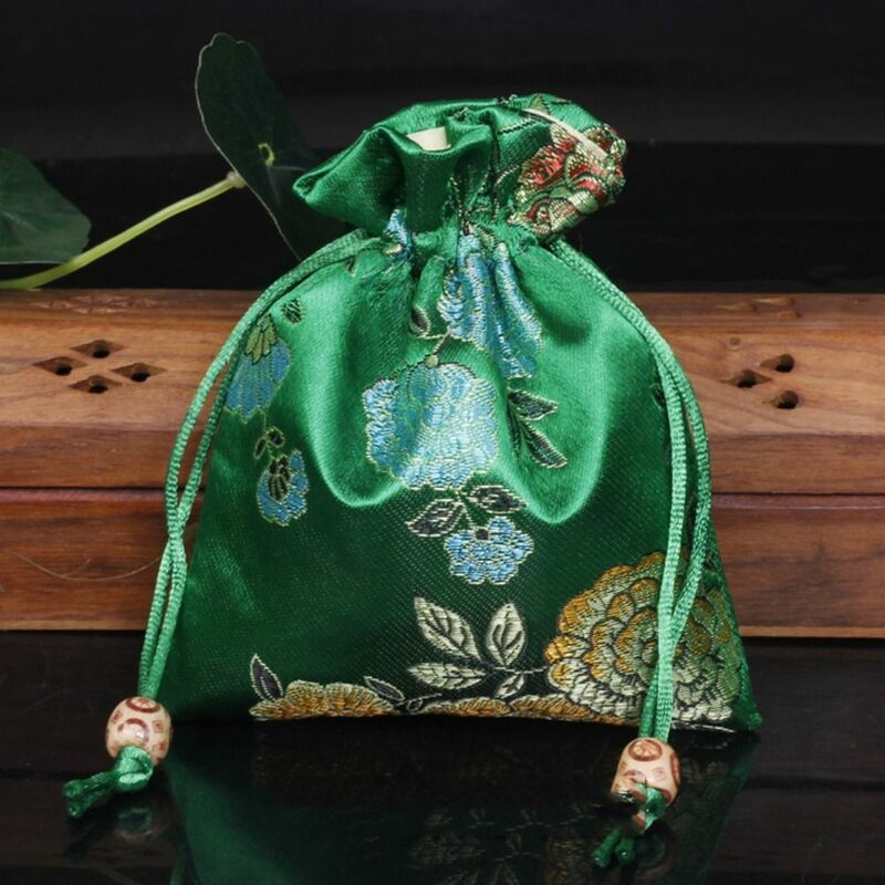 Floral Embroidery Flower Drawstring Bag Chinese Style Coin Purse Jewelry Packing Bag Bucket Bag Candy Bag Festive Sugar Bag