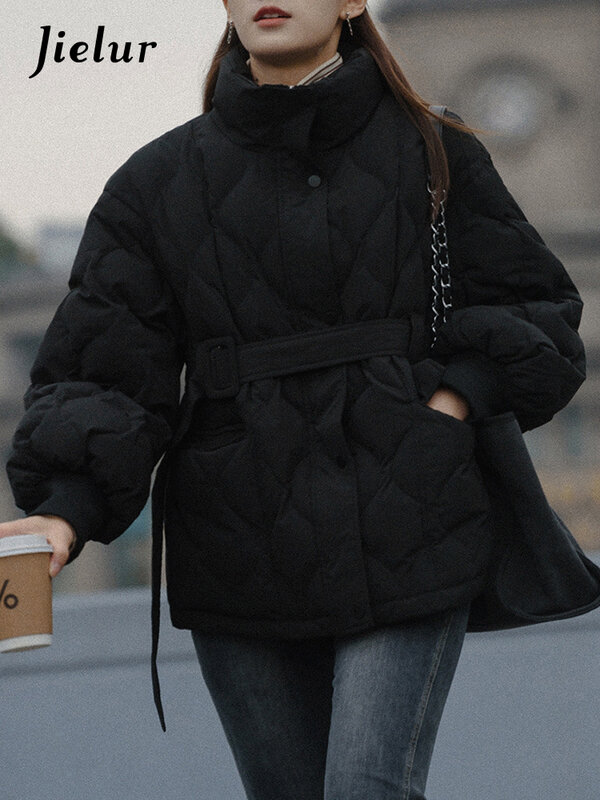 Jielur cintura bianca a vita sottile parka da donna colore puro inverno stile coreano moda femminile parka cappotto semplice Streetwear di base