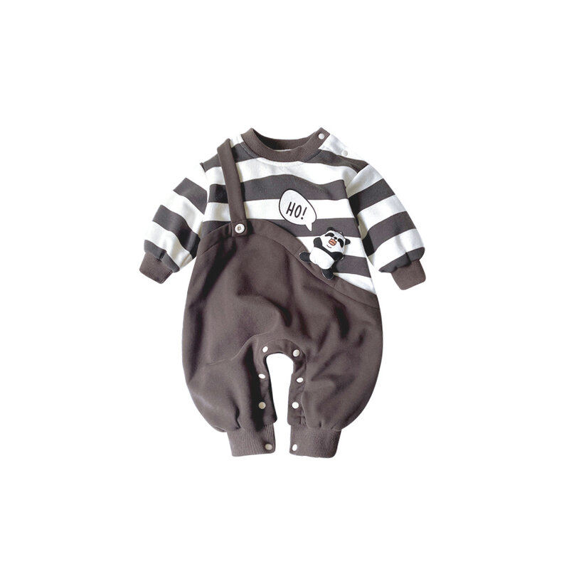 2023 Autumn Collection: Long Sleeve Patchwork Striped 3D Panda 1pcs Jumpsuits for Baby Boys Perfect  Infants Newborns 0-24M