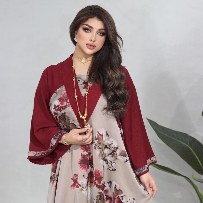 Drucken muslimisches Kleid Frauen muslimisches südost asiatisches Kleid für Frauen lässig lange Ärmel Party Abendkleid Kleidung für muslimische Frauen