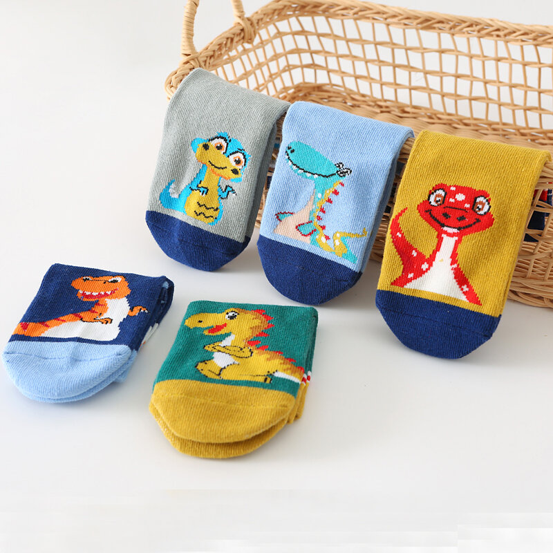 Calcetines de algodón para niños de 1 a 11 años, para primavera y otoño, estudiante, Serie de dinosaurios, Otoño e Invierno