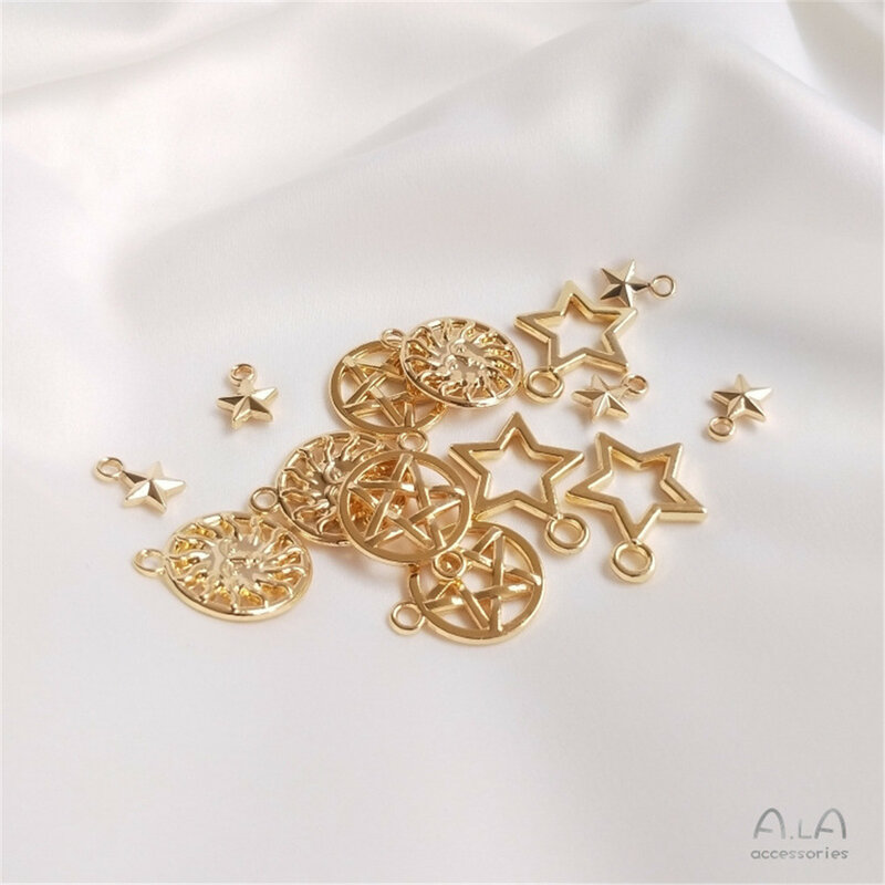 Pendentif étoile à cinq branches enveloppé en or 14 carats, bracelet à bricoler soi-même, collier, pièce de sauna, accessoires, C365