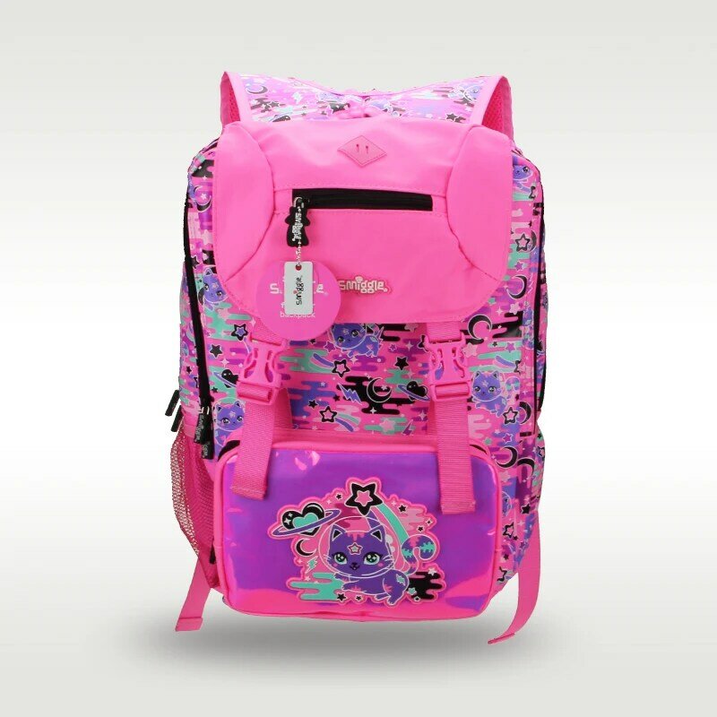 Mochila escolar Original de Australia Smiggle para niños, mochila de hombros para niñas, rosa, Gato espacial, suministros escolares de gran capacidad, 18 pulgadas