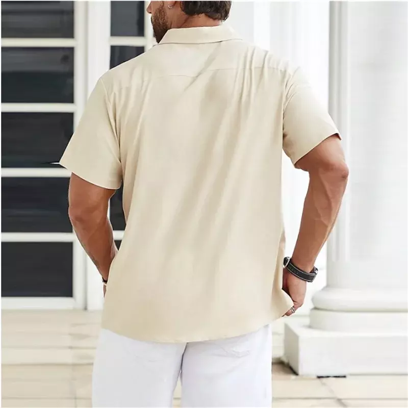 Рубашка мужская с геометрическим принтом, уличная дизайнерская повседневная с отложным воротником и короткими рукавами, модная уличная одежда, коричневая