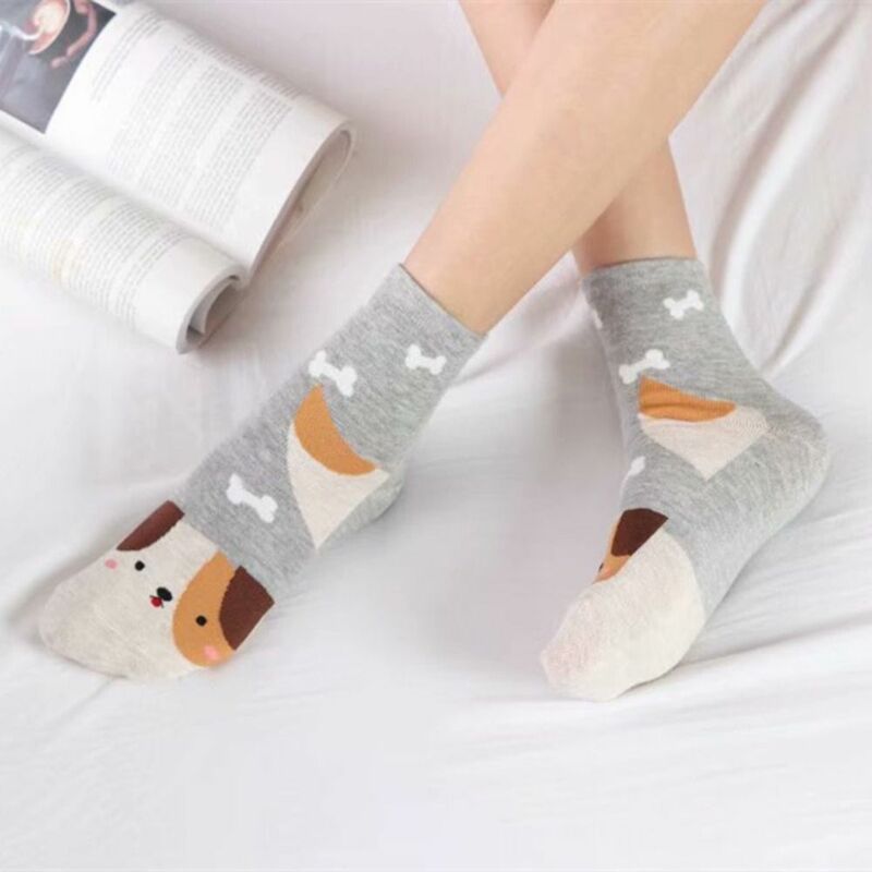Estilo coreano bonito gato padrão meias, algodão quente, tubo médio, Harajuku animal meias, streetwear, outono, inverno