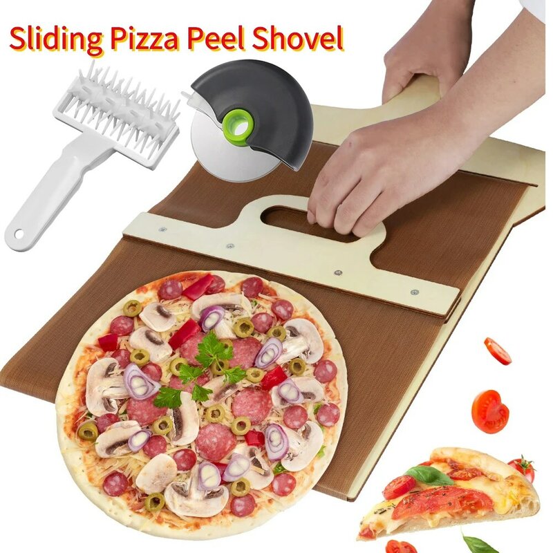 Wooden Sliding Pizza Peel Shovel Removable Handle Pizza Spatula Nonstick Wooden Handle Transfer Tray Baking Tool Kitchen Gadgets