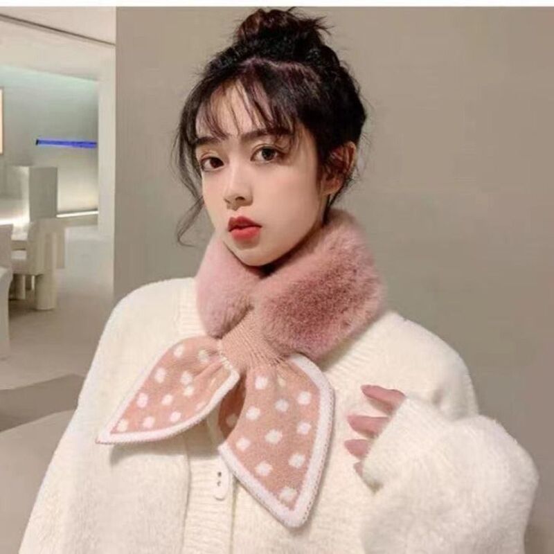 Koreanische Mode gestrickt Wave Point Bowknot Lätzchen Winter warm Fleece Hals Schal verdickt Hals abdeckung Cross Neck Schal