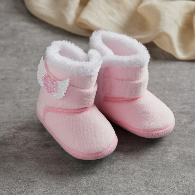 VISgogo Baby Girl Boots Casual buciki antypoślizgowe do chodzenia miękkie podeszwy oddychające buty prezent urodzinowy pluszowe serce skrzydełka śniegowce