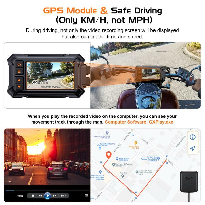 A12 Dual 1080P Full HD Motorcycle Dashcam 3 Inch Waterproof IP67 Camera WiFi Motorcycle DVR Dash Cam Black GPS Box