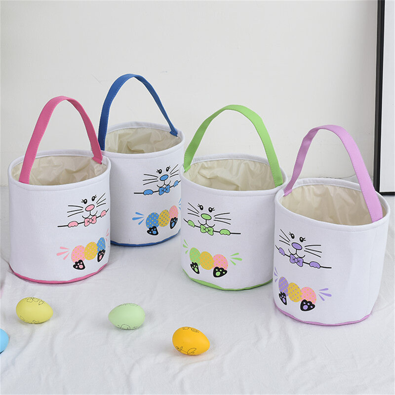 Bolsa de cesta de conejo de 23x24cm, suministros de decoración de Pascua, bolso de lona ecológico impreso, bolsa de regalo, bolsa de dulces para niños