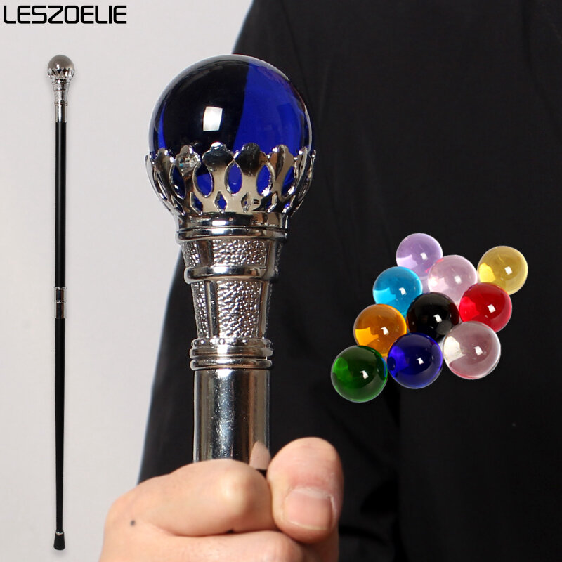 Bastón de corona de plata brillante para hombre y mujer, bastón decorativo de 95cm, bola de cristal, 10 colores