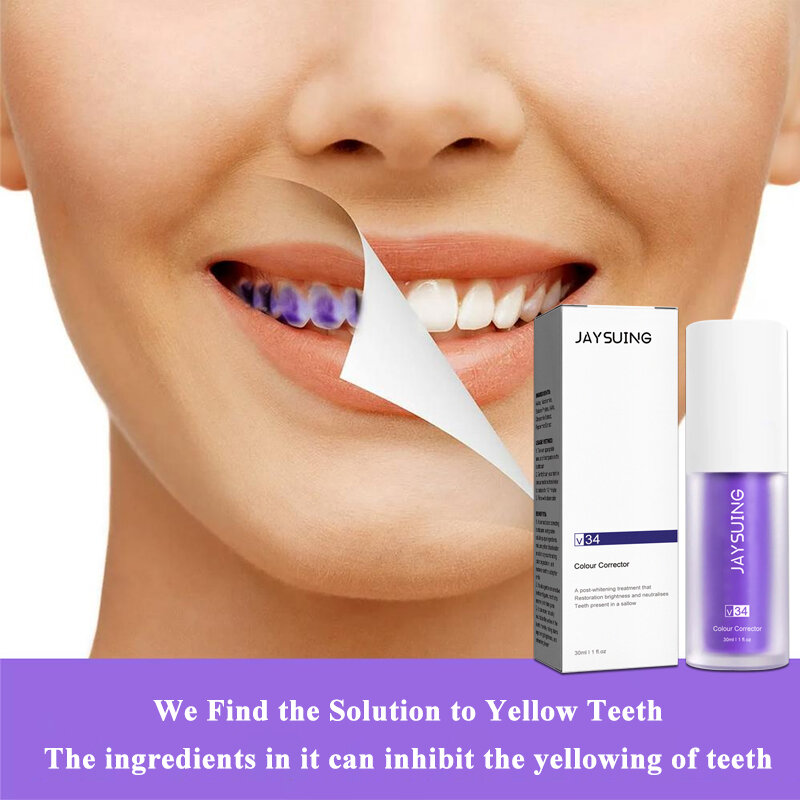 치아 미백 보호 치약, 치아 에나멜 집중 얼룩 제거, V34 컬러 교정기, 노란색 치아 개선