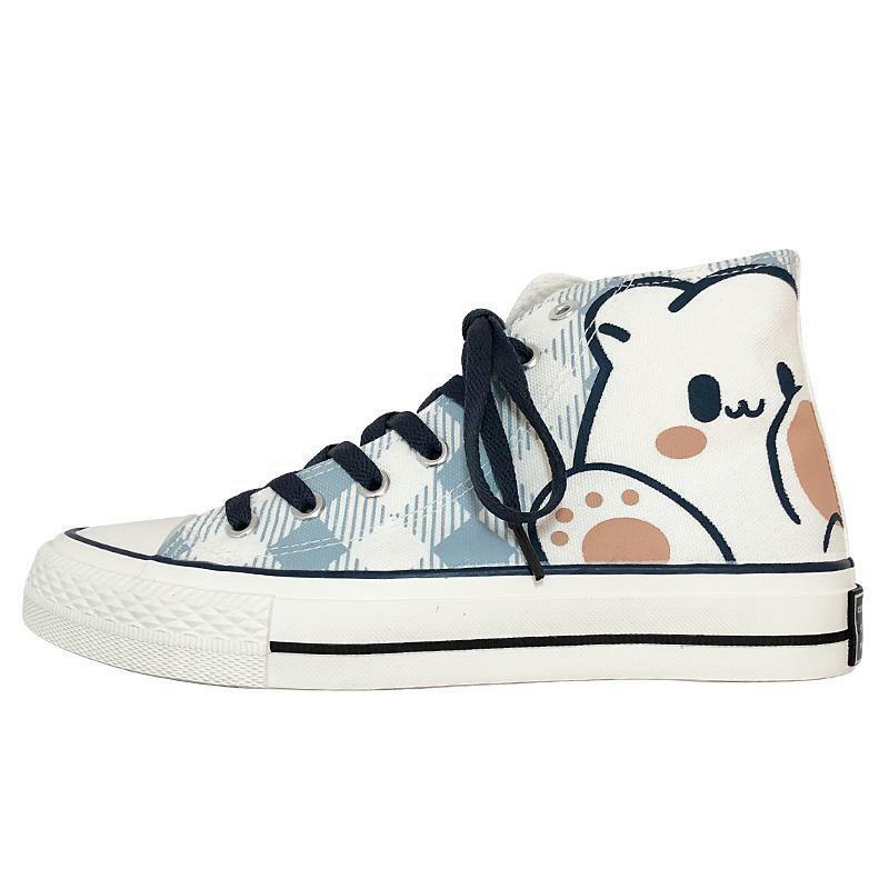 real photos Good Quality 2024 New Cute Cartoon Hand-painted Graffiti High-top Canvas Shoes Women's All-match White Shoes