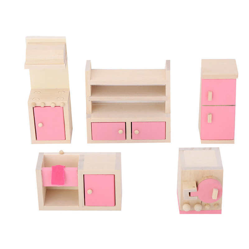 1:12 Mebel Rumah Boneka Kayu Set Mainan Boneka Miniatur Furnitur untuk Anak-anak Simulasi Furnitur Miniatur Mainan Berpura-pura