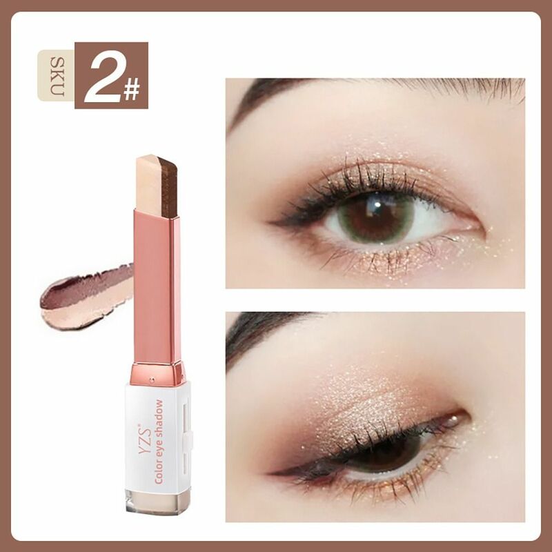 2 In 1 Eye Shadow Stick Waterproof Double Color Gradient Lazy Makeup Professional Velvet Metallic Eyeshadow