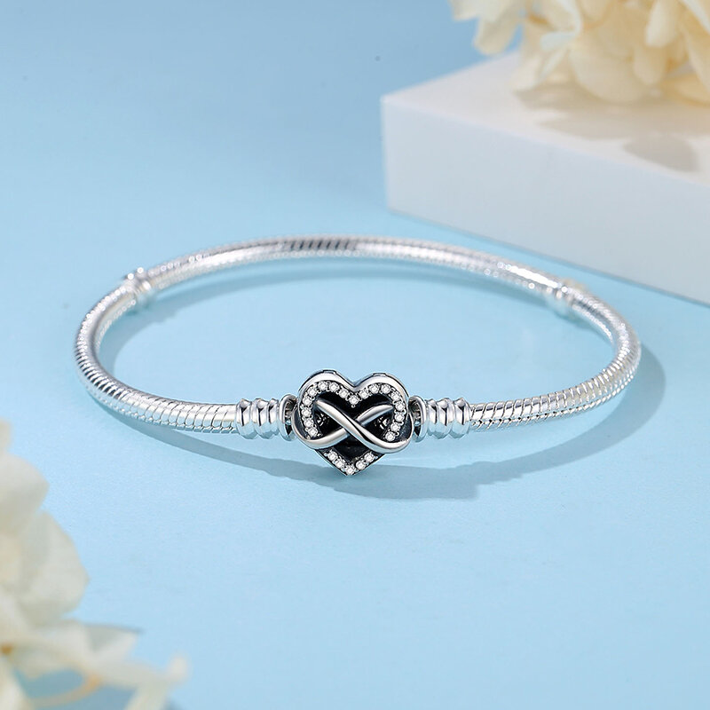 Oryginalne 925 bransoletki ze srebra wysokiej próby bransoletki Crystal Ball miłość zapięcie w kształcie serca wisiorki z koralikami chwile bransoletka dla kobiet DIY biżuteria