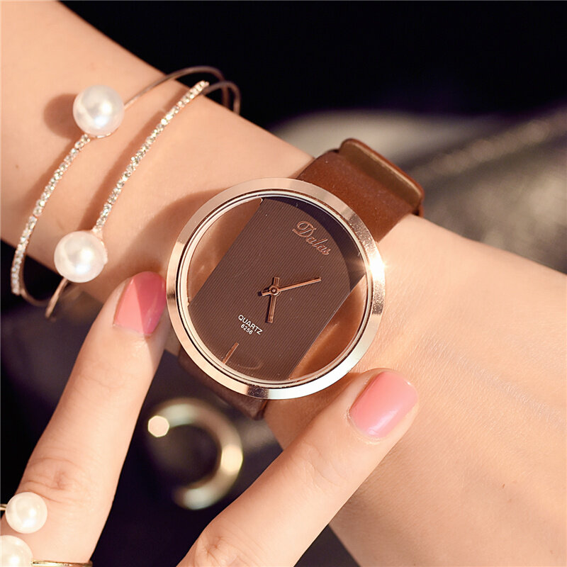 แฟชั่นผู้หญิงนาฬิกาหนังหรูโครงกระดูกสายนาฬิกาผู้หญิงนาฬิกา Casual ควอตซ์นาฬิกา Reloj Mujer นาฬิกาข้อมือ