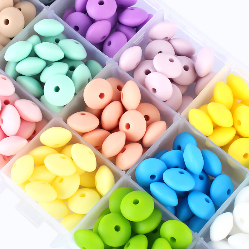 50 sztuk dziecko kulki silikonowe 12mm soczewica koraliki Food Grade DIY smoczek z klipsem naszyjnik gryzak zabawki dla dzieci produkty akcesoria