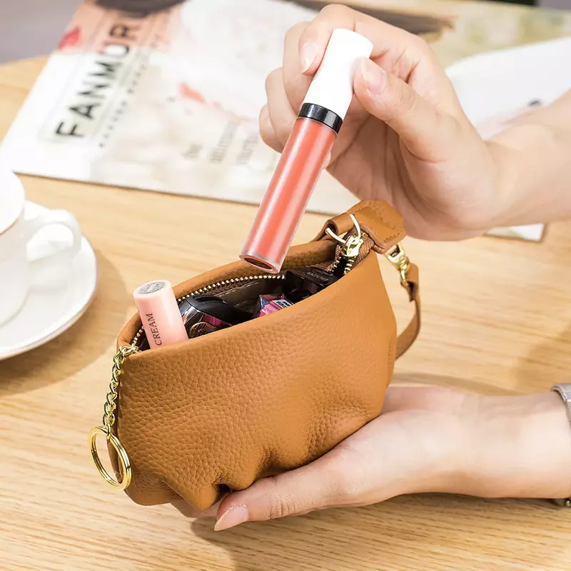 Tas kecil kulit nilon, gaya populer kasual kulit sapi tas Mini ponsel kotak-kotak tas pangsit