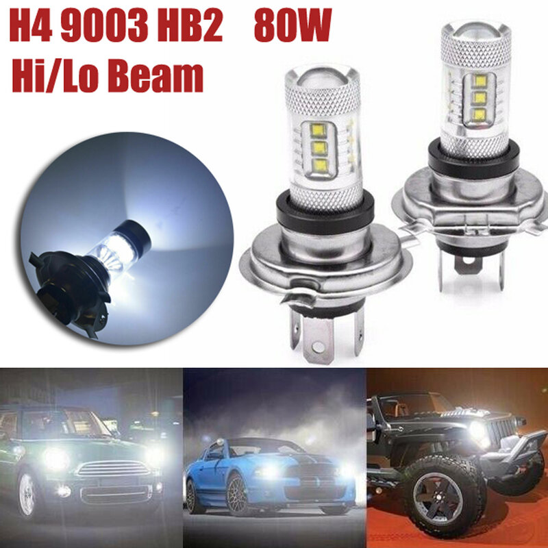 차량용 안개등 LED 헤드라이트, 빔 드라이버 DRL 라이트, 백색 알루미늄 합금, 8000K LED 조명, 12V H4 9003 HB2, 80W, 고/저 90W, 2 개